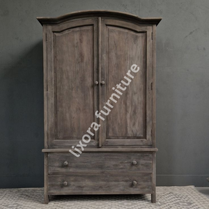 Luxury Handcrafted Solid Wood 2 Door <b>Wardrobe</b> with 2 Base Drawers Rustic Gray Weathered Oak Armoire - Product Image 4