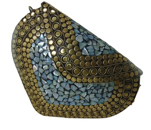 Lowellcraft.com Mosaic Stone & Metal <b>Frame</b> Cosmetic & Mobile Phone Holder Wedding Bag Party Handbag Stylish Ladies Box Clutch - Product Image 1