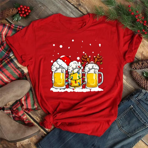 New Christmas Wine Glass Glitter Print T Shirt New Year Women <b>Tops</b> Cartoon Shirt Female Short Sleeve Crew Neck Black <b>Sequined</b> - Product Image 3