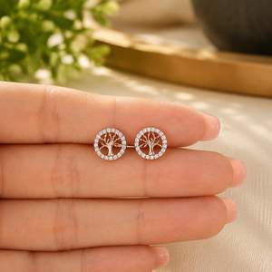 Boucles d'oreilles clous en moissanite pour femme, motif arbre, taille brillante ronde, pour cadeau de mariage, bijoux - Product Image 5