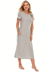 2026 Women's Animal Print 100% Cotton Breathable Super Soft Loose Short-Sleeve Sleep Dress & Pajama Set Spring Summer Bangladesh - Product Image 4
