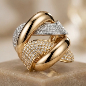 14K Intertwined Sculptural Knot <b>Ring</b> Cut Lab Grown Diamond Stackable <b>Gold</b> Band Engagement Anniversary <b>Cocktail</b> Statement <b>Ring</b> - Product Image 2