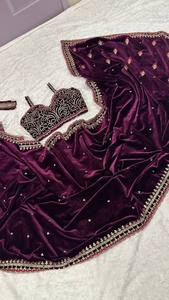 Indian Banarasi Velvet Ethnic Fancy Designer Wedding Saree with <b>Sequins</b> Work for Women Trendy Outfit - Product Image 5