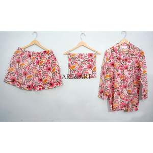 Conjunto de Pijama de Verano Clásico y Elegante 100% Algodón Puro con Estampado de Canguro, Bolsillos, Cordón Ajustable, Suave y Transpirable - Product Image 1