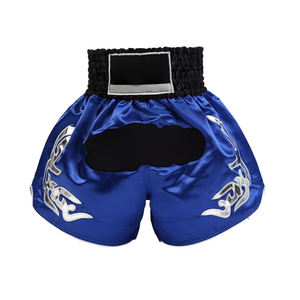 Custom Premium Satin Breathable 100% Polyester Muay Thai Shorts Wholesale Embroidered Kickboxing <b>Trunks</b> for <b>Men</b> and Women - Product Image 1