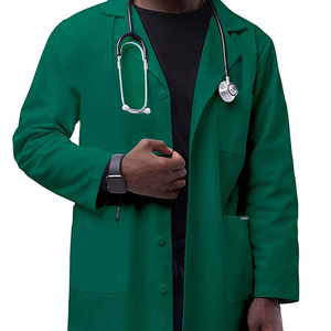Green Unisex Lab <b>Coat</b> Polyester Woven Hospital Uniform with Belt and Back Closure - Product Image 2