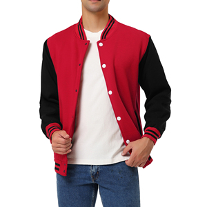 Custom Logo Front Customizable Color Size Unisex Wool Varsity Jacket Winter Long Sleeve Hooded Windproof Cartoon Patchwork <b>Red</b> - Product Image 5