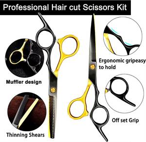 Ciseaux professionnels pour la retouche des cheveux, lame en acier inoxydable, manche noir et or, pour droitiers, usage en salon, manche long - Product Image 4