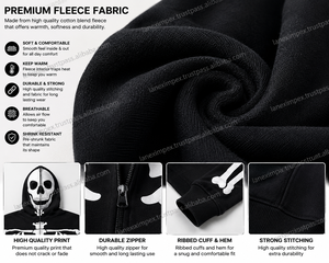 Sudadera con capucha y cremallera unisex con estampado de esqueleto, 100% algodón, diseño de calavera frontal completa, estilo gótico de Halloween, ropa urbana, logotipo personalizado - Product Image 5