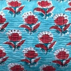 Premium Floral Blue Brown Jaipur Hand block print Quilted cotton toiletry bag Set of 3 Sustainable Non Toxic Dye Zip Closure - Product Image 4
