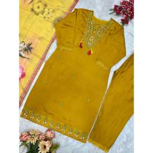 Bhojal Fashion Designer Pakaian India & Pakistan Atasan & Celana Pesta Elegan dengan Dupatta Mewah Warna Kuning Ukuran <span class=keywords><strong>M</strong></span> - Product Image 6
