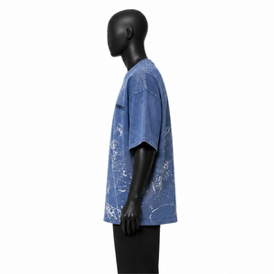 Custom Vintage Acid Wash T Shirt Heavyweight 100% Cotton Oversized Streetwear Men Graphic Print Drop Shoulder Retro Blue <b>Tee</b> - Product Image 2