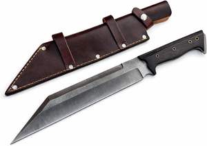 Couteau de camping Norse Dragon Seax, lame droite, acier à haute teneur en carbone, manche en corne de taureau, fabrication artisanale, étui en cuir cousu, HRC60-65 - Product Image 2