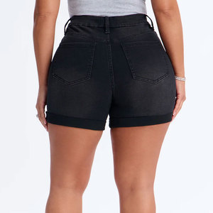 Shorts de mezclilla de verano de talle alto, pierna recta, estampados, sexys, elásticos, talla grande, con lavado arena, con botones y cremallera, de secado rápido para mujer - Product Image 4