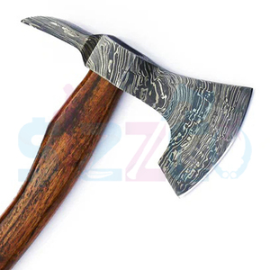 Custom Full Tang Damascus Steel Hunting Camping <b>Bearded</b> Axe WOOD Handle Tomahawk Real Hatchet with Leather Sheath, Ideal Gift - Product Image 3