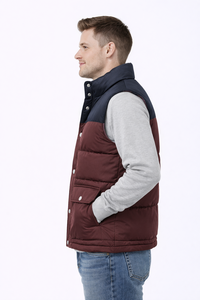 Veste matelassée bicolore bleu marine et bordeaux pour homme – Gilet d'hiver sans manches isolé avec boutons-pression, décontracté, pour l'extérieur - Product Image 2