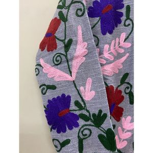 Floral Embroidered Cotton Winter <b>Jacket</b> Women Mandarin Collar Full Sleeve Open Front Handmade Design - Product Image 4