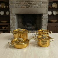 Ensemble de casseroles et poêles de luxe en acier inoxydable martelé 4 pièces, finition dorée, ustensiles de cuisine haut de gamme, ensemble de casseroles de qualité alimentaire