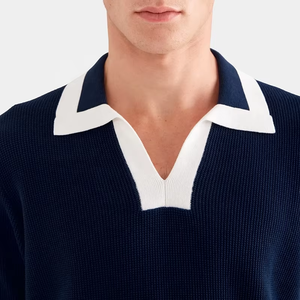 Polo de Punto para Hombre, Diseño Casual de Manga Corta con Rayas en Contraste, Polo de Alta Calidad Personalizado 100% Algodón - Product Image 4