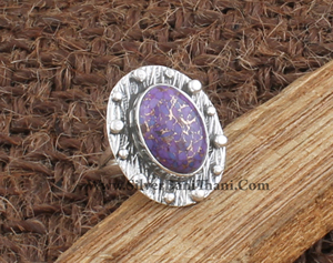 Anillo Solitario Clásico Boho Hecho a Mano de Plata de Ley 925 con Turquesa Cobre Púrpura en Engaste de Bisel, Certificado para Bodas y Fiestas - Product Image 3