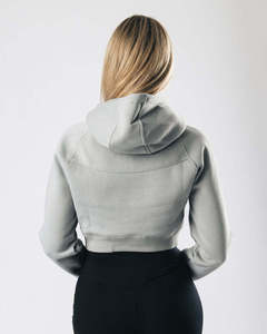 Sweat-shirt à capuche gris brodé pour femme, en polaire doux, à manches longues, élégant, court, décontracté, pour tous les jours, confortable - Product Image 4