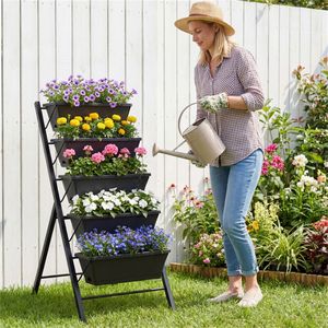 "5 Tier Rustic <b>Square</b> Classic Rusted Raised Garden Planter <b>Pots</b> with Drainage Trays" - Product Image 6