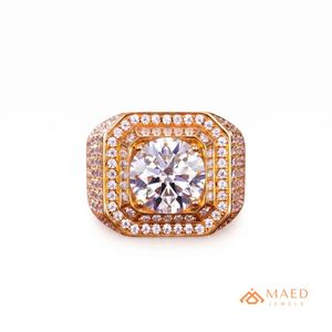 แหวนฮิปฮอปผู้ชายประดับโมอิสซาไนต์สีทองสำหรับผู้ชายแฟชั่น - Product Image 1