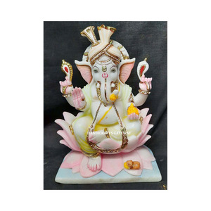 Statue de Ganesh en marbre Makrana blanc pur, position assise, surface lisse et brillante, idéale pour un cadeau d'affaires. - Product Image 6