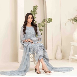 ชุดเดรส Anarkali สำหรับผู้หญิงผ้าชีฟองปักลาย3ชิ้นสำหรับงานแต่งงานชุดส่าหรี - Product Image 3