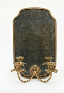 Vintage Antique Brass <b>Wall</b> <b>Sconce</b> Mirror Handcrafted Metal <b>Wall</b> Decor with Dual Flower Candle Holders Luxury Interior Accent - Product Image 3