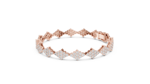 Rose <b>Gold</b> Round Lab Grown Diamond Rhombus Cluster Link <b>Bracelet</b> in 14K <b>Solid</b> <b>Gold</b> - Product Image 5