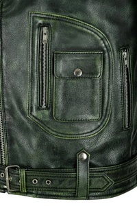 Veste de motard en cuir vert pour homme avec fermeture éclair et poche poitrine - Product Image 6