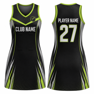Uniforme de Netball Personalizado MEGAMAPLE para Mujer, Sin Mangas, Negro y Verde, Impresión por Sublimación, Transpirable, Sin Costuras, Vestido de Poliéster Fusionado - Product Image 1