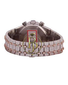 Montre-bracelet de luxe Briva en acier inoxydable avec quartz, boîtier argent/or rose, chronographe, sous-cadrans, index en forme de bâtonnets, date, verre, étanchéité 10 bars - Product Image 6