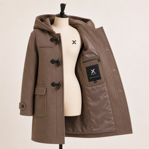 Manteau long en laine mélangée à capuche pour femme, style duffle, avec fermeture à boutons, teint uni, décontracté, personnalisable avec logo, chaud, pour l'hiver, OEM/ODM - Product Image 5