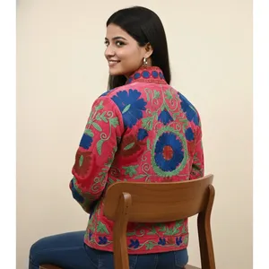 Veste en coton rose pour femmes, brodée au style Suzani, à motifs floraux, bohème, ethnique, faite à la main, vintage, décontractée, vêtement d'extérieur - Product Image 3