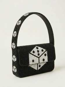 Handmade Washable Rectangular Handbag with Polyester Embroidery Glass Beads Dice & Cards Pattern - Product Image 3