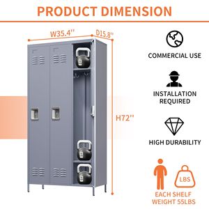 Armadietto Metallico Grigio a 3 Ante da 72 Pollici con Serratura, Armadietti per Casa, Palestra, Ufficio, Scuola o Garage per Dipendenti - Product Image 4