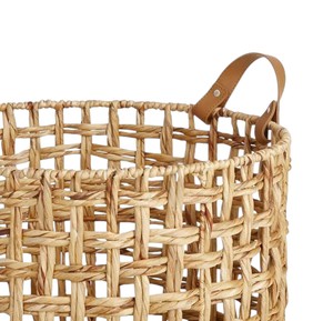 Panier rustique en jacinthe d'eau tressé à la main ajouré, panier de rangement polyvalent avec poignées en cuir, artisanat écologique - Product Image 2