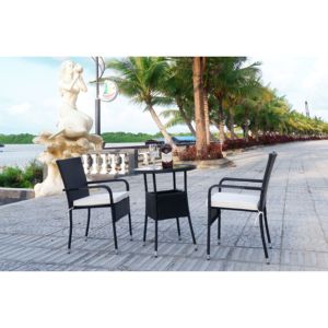 3-Piece PE <b>Rattan</b> <b>Chair</b> Set with Tempered Glass Table for Outdoor Bistro Use for Garden Leisure - Product Image 1