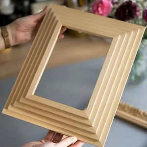 Ribbed Design Timber Picture <b>Frame</b> Wall Hanging Portrait Display Home Decor Layered Wood Photo Framing Accessory Craft Holder - Product Image 1
