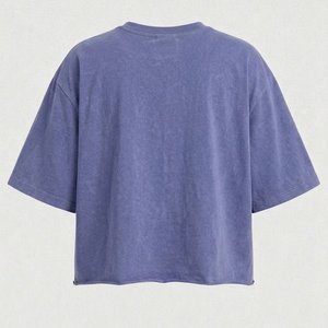 Nouveaux T-shirts d'été unisexes bleus surdimensionnés à logo personnalisé, en coton tricoté épais 220g, respirants, coupe ample - Product Image 2