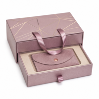 Boîte à bijoux de luxe personnalisée rose poudré, motif géométrique en feuille d'or, ruban en satin, emballage cadeau en gros