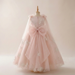 Vestido de Niña para Dama de Honor en Rosa Etéreo, Hecho a Mano con Bordado Floral 3D, Capa de Tul Transparente, Vestido de Princesa para Boda - Product Image 3