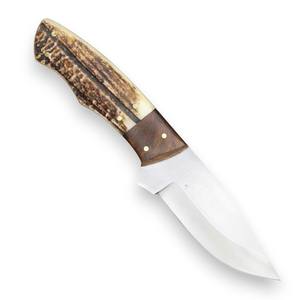 Cuchillo de caza de grado industrial de hoja fija de acero D2 con mango de palisandro y asta de ciervo, funda de cuero, personalizado OEM, espiga completa - Product Image 3