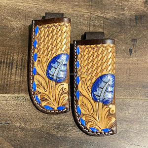 ปลอกหุ้มมีดหนังวัวแท้พร้อมห่วงเข็มขัดสำหรับมีดพับปลอกหุ้มมีดแกะสลักลายดอกไม้ตะวันตกแบบพรีเมี่ยม - Product Image 5