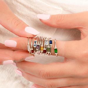 Anillo Ajustable Personalizado con Piedra de Nacimiento de 12 Meses, Corte Esmeralda, Plata de Ley 925, Chapado en Oro de 18k, para Regalo de Boda - Product Image 2