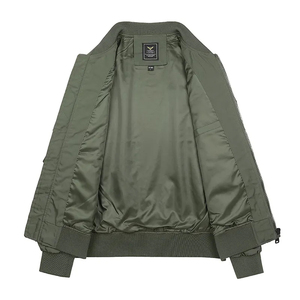Chaqueta Bomber Verde Oliva con Capucha, Casual, Resistente al Viento, con Cierre y Bolsillos, Cuello Alto, Corte Regular, Color Sólido, Chaqueta de Lona para Hombre - Product Image 5