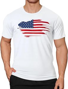 Camiseta Blanca de Manga Corta para Hombre, Estampado de Bandera Americana, Informal, Verano, Transpirable, Algodón Popelina, Logotipo Frontal, Cuello en V - Product Image 1