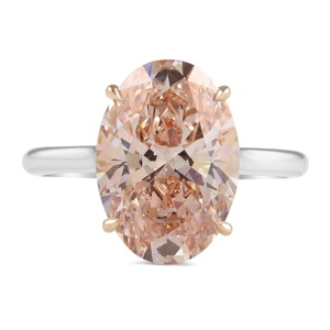 Anillo de diamantes ovalado Fancy Pink de 5.11 quilates, anillo de compromiso solitario de oro bicolor, anillo de compromiso ovalado único para mujer, diamante certificado por IGI - Product Image 1